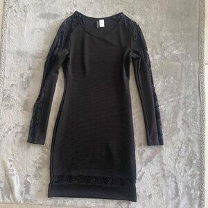 DIVIDED‎ Black Bodycon Dress with Lace Sleeves Size 4 Romantic Goth Dark Fairy